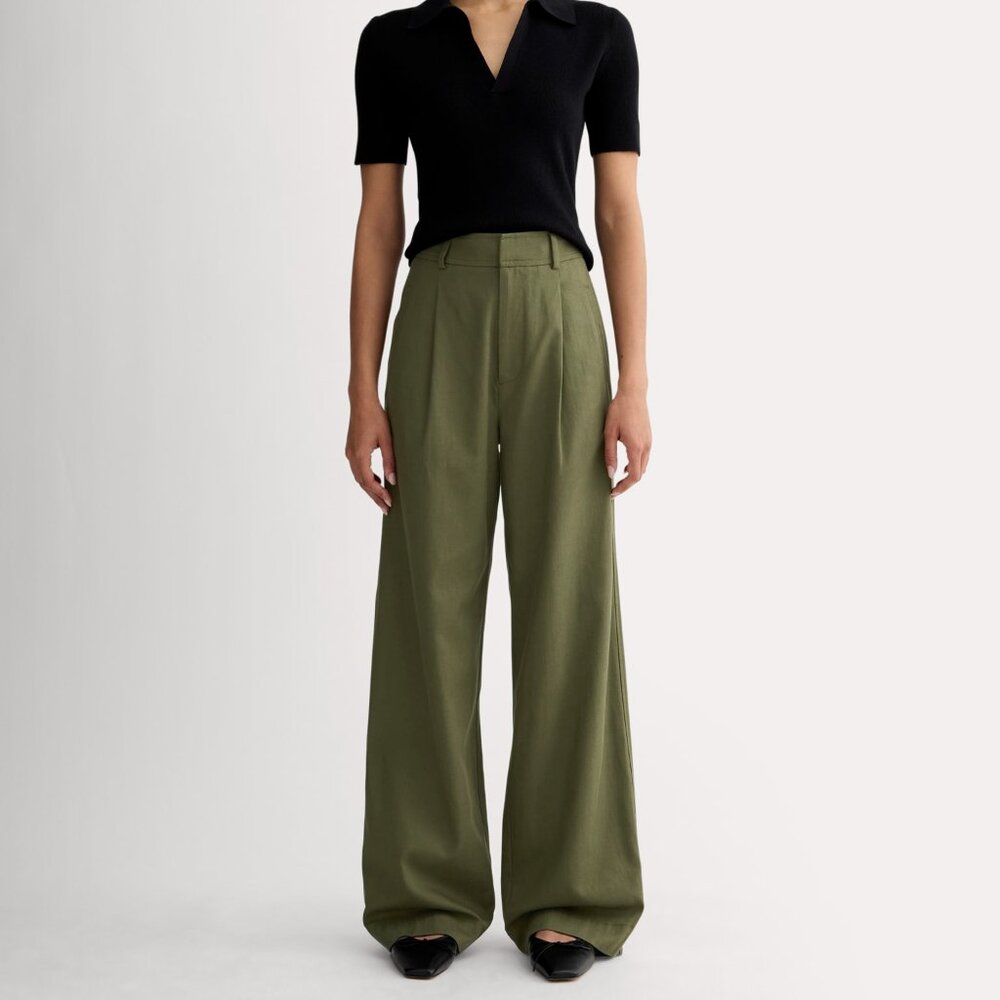 Everlane Women's Draper Pleated Pant in Buttersmooth in Olive, Size 12 NWT